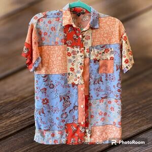 Forever 21 Floral Patchwork Print Shirt Blouse Size Small